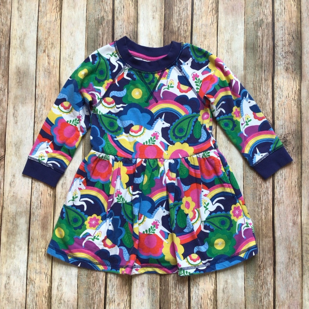 Mini Boden Rainbow Unicorn Jersey Dress